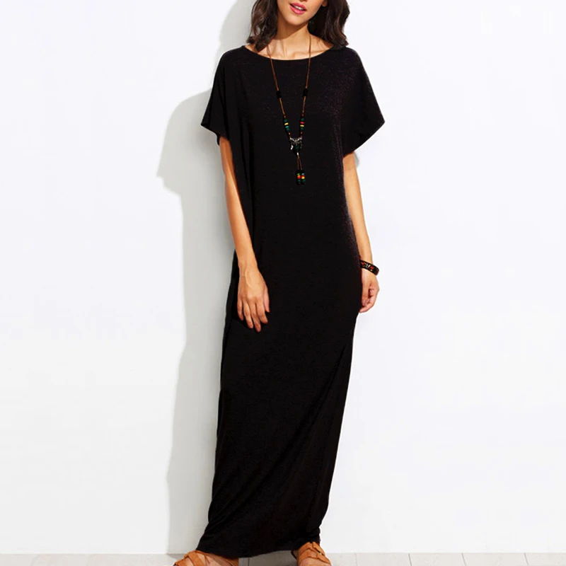 3XL Women Long Maxi Dress Kaftan BBYES 2017 Summer Casual Party Loose Solid O Neck Short Sleeve Plus Size Elegant Dresses womens-long-maxi-dresses : image 3XL Women Long Maxi Dress Kaftan BBYES 2017 Summer Casual Party Loose Solid O Neck Short Sleeve Plus Size Elegant Dresses womens-long-maxi-dresses