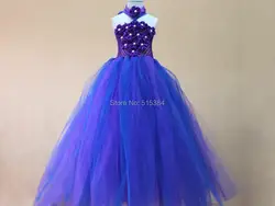Для девочек в цветочек фиолетовый Королевский синий цвет платье-пачка для малышей на день рождения торжественное платье 12-18 м 2 т 3 т 4 т 5 т 6 т