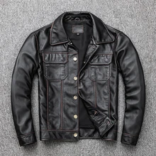 Популярная Мужская винтажная кожаная куртка. Модная крутая куртка из бычьей кожи. Классический стиль облегающие повседневные куртки. Распродажа