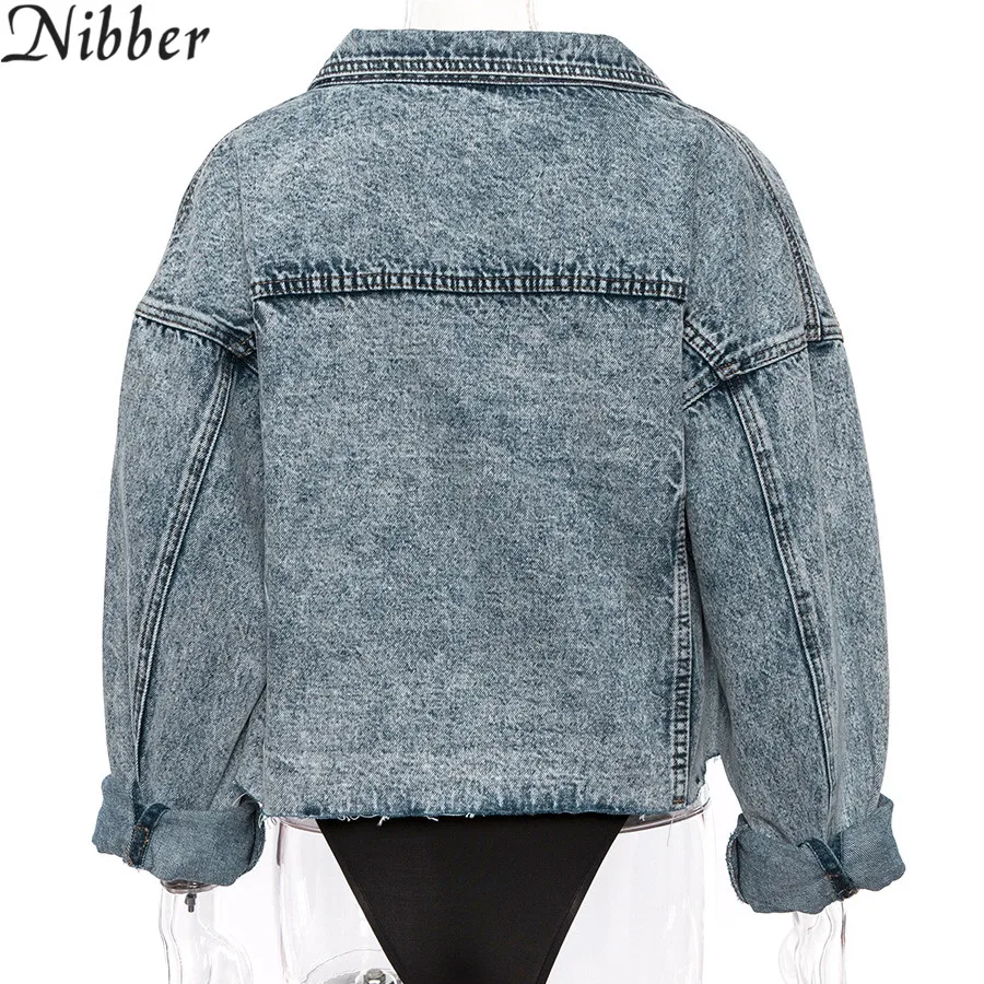Nibber Womens Autumn Winter Basic Denim Jacket hot sale wild Long Sleeve Loose Warm jacket Spring autumn Casual popular women