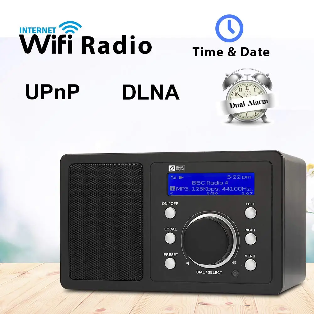 WiFi/UPnP интернет радио WR202 с DLNA двойной будильник l музыкальный плеер динамик английский немецкий французский итальянский голландский русский