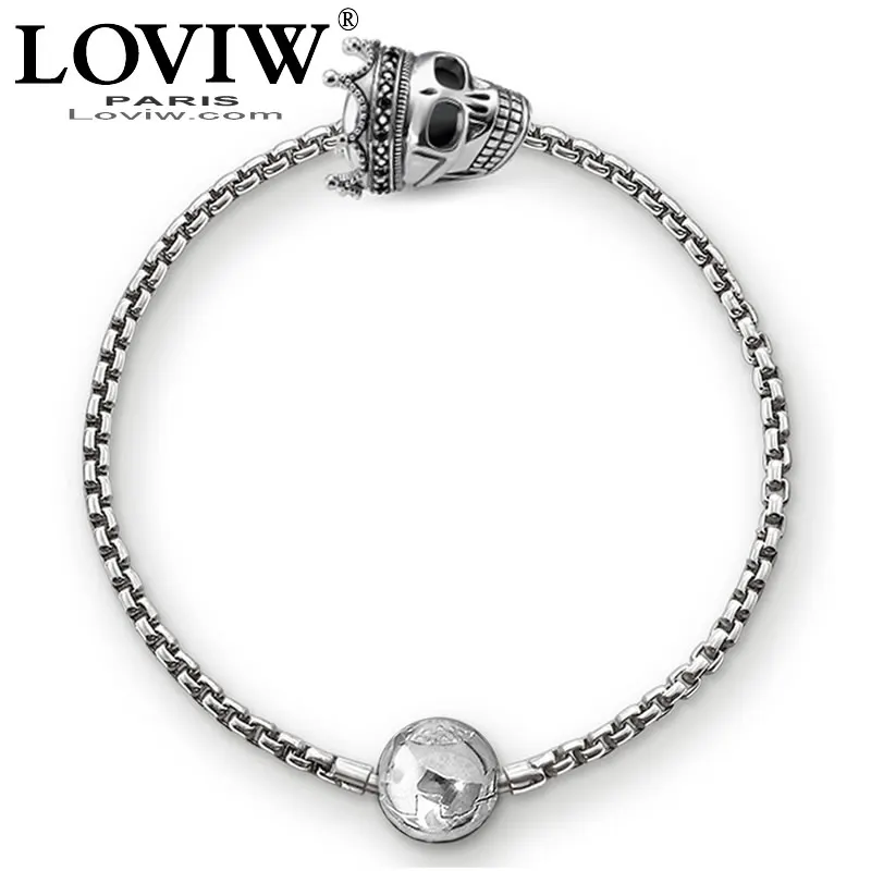 Бусины браслет цепочка с черепом King Карма бисерное ювелирное изделие в подарок для Для мужчин Для женщин 925 пробы серебро Thomas SABOR ювелирные изделия подбираемые подвески