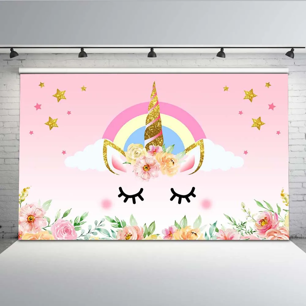 

Happy Birthday Pink Gold Unicorn Party Photo Background Photography Backdrops Quality Vinyl