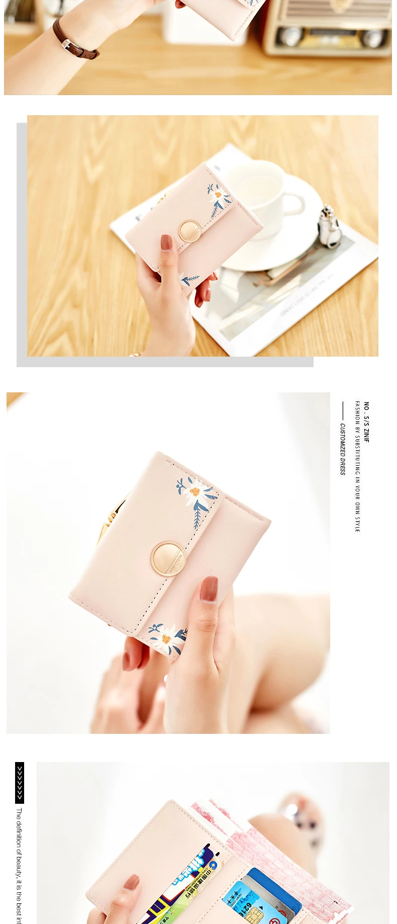 Женский маленький кошелек, милый свежий цветочный мини-кошелек с застежкой, женский короткий кошелек для монет, кредитный Футляр для карт