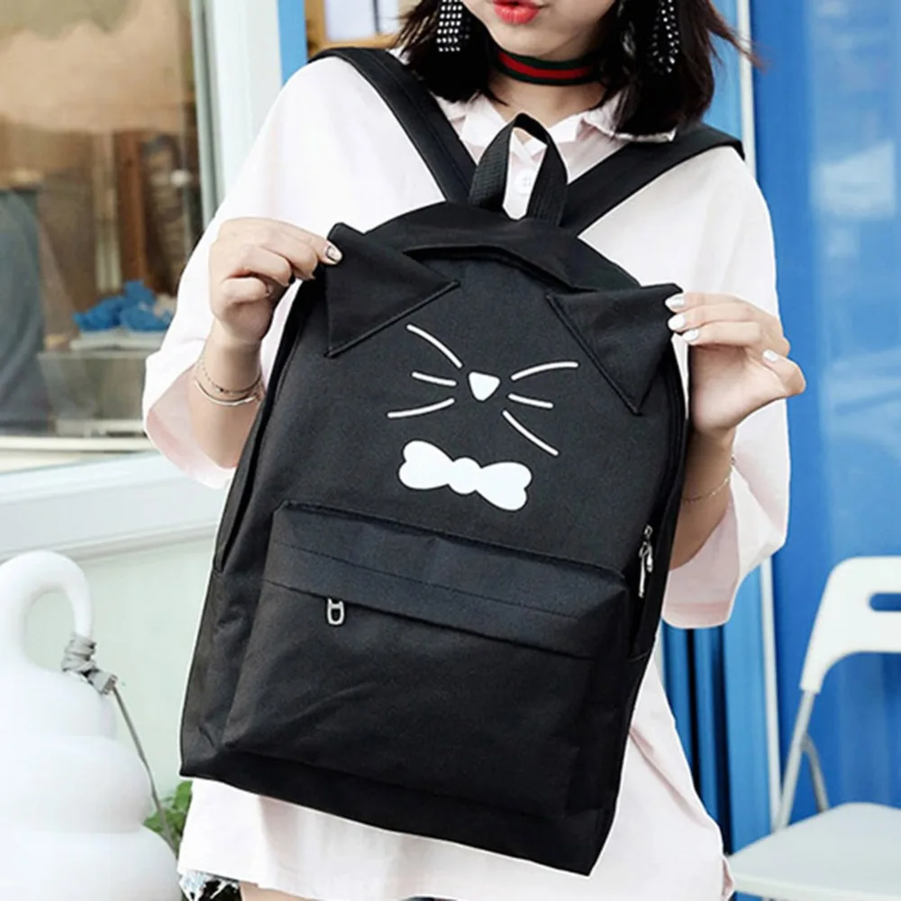 

Fashion Cartoon Embroidery Canvas Schoolbag Women Animal Pattern Mini Cute Cat Casual Backpack Sac Mochilas