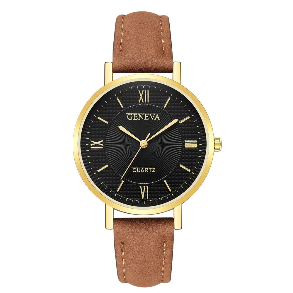 Женские часы Geneva с кожаным ремешком, браслет, женские часы, кварцевые часы, брендовые роскошные высококачественные повседневные часы, Прямая поставка# E
