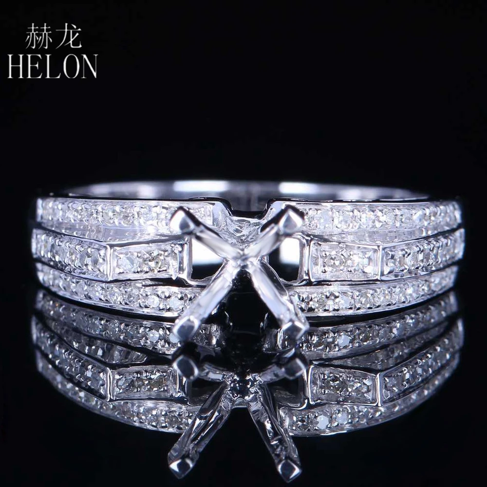 

HELON 6mm Round Cut Semi Mount Natural Diamond Ring Solid 14K White Gold Engagement & Wedding Ring Women's Fine Jewelry
