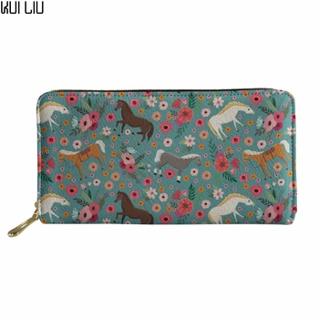 

Customized PU Leather Wallet Women Long Coin Purse Crazy Horse Printing Big Feminine Wallets Cluth Phone Money Holder Girls