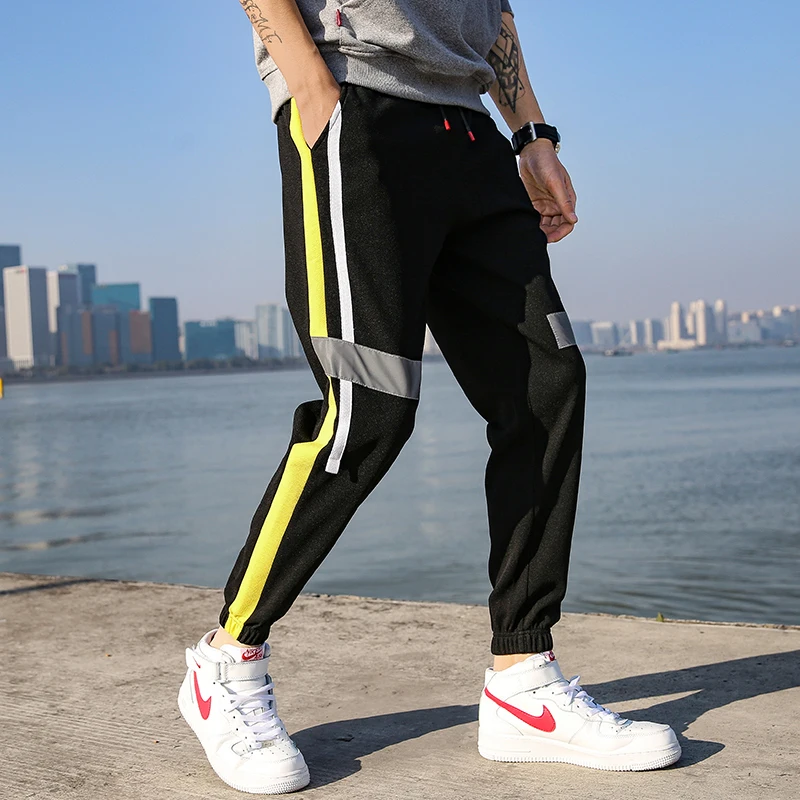 

Summer New Thin Track Pants Men Fashion Contrast Color Casual Ninth Pants Man Streetwear Wild Loose Joggers Sweatpants M-4XL