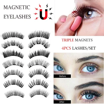 

New Glue Free Triple Magnetic Eyelashes 3D Reusable Magnetic False Eyelashes Seconds to Apply Full Strip Natural Makeup Lashes