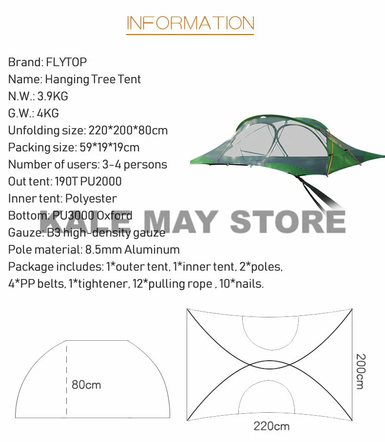 Rede à Prova Tenda para Caminhadas Árvore Suspensa Tenda Ultraleve Pendurado Casa Acampamento Dwaterproof Água 4 Temporada Mochila 220*200cm 3 casa acampamento rede à prova dwaterproof água