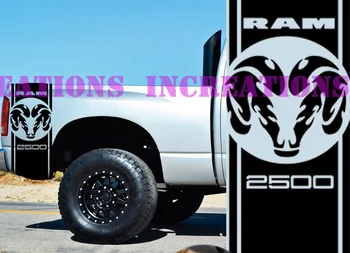 

For Universal 1Set/2Pcs Hemi Dodge Ram Head 2500 Bed Stripes Truck Decals Mopar Stickers Set of 2 Racing