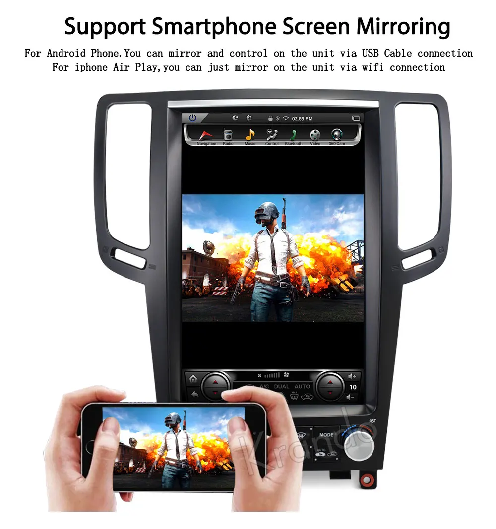 Perfect Krando Android 7.1 12.1" Tesla Vertical car audio radio player for Infiniti G25 G35 G37 gps navigation multimedia system 5