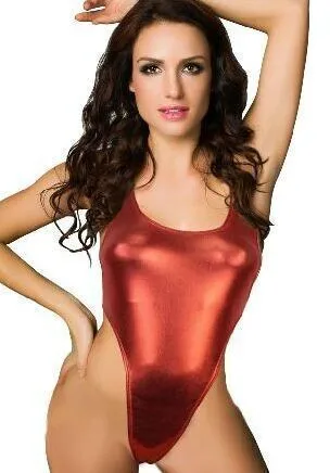 New High Elastic Women Hot Sexy Bodysuits Leather Catsuit Fetish Swimsuit Erotic Japanned Shiny Patent Leather Swimwear cut out bodysuit
