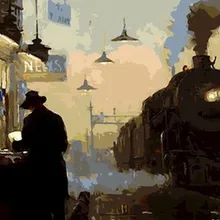 DIY Цифровая картина с поездом и станцией, акриловая живопись, Декор для дома, Раскраска по номерам, ручная роспись, Картина на холсте, AOP037