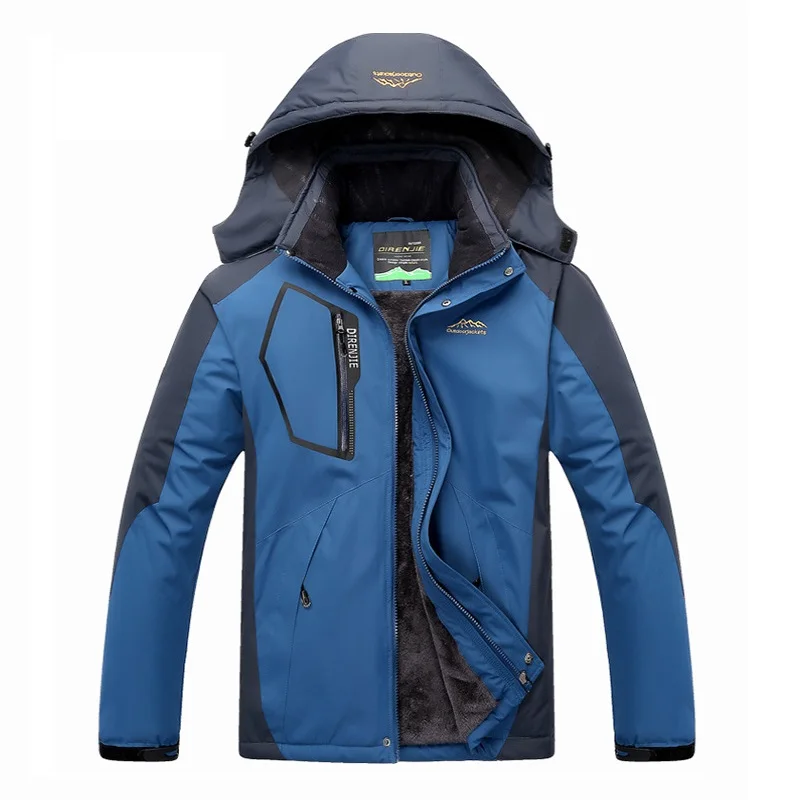 Мужская Зимняя парка Лидер продаж флисовая куртка водонепроницаемое пальто теплая верхняя одежда мужская зимняя куртка с капюшоном размера плюс 4XL 5XL Анорак черный синий красный - Цвет: denim blue