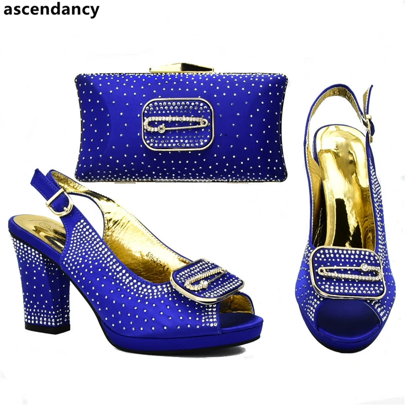 Ladies Italian Shoes and Bag Set Decorated with Rhinestone Italian Shoe and Bag Set for Party In