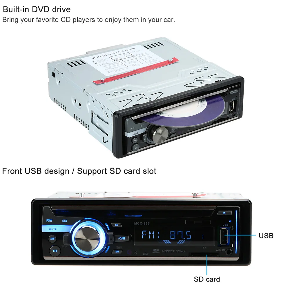 

In-Dash FM Aux Input Car Stereo Radio Audio Player Receiver CD DVD VCD WMA MP3 Player with SD/USB Port