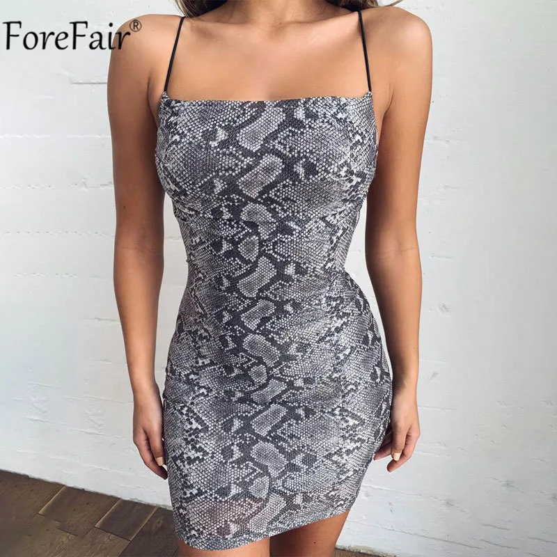 

ForeFair Off Shoulder Backless Strap Snake Print Dress Women Summer Halter Mini Sexy Bodycon Party Dresses