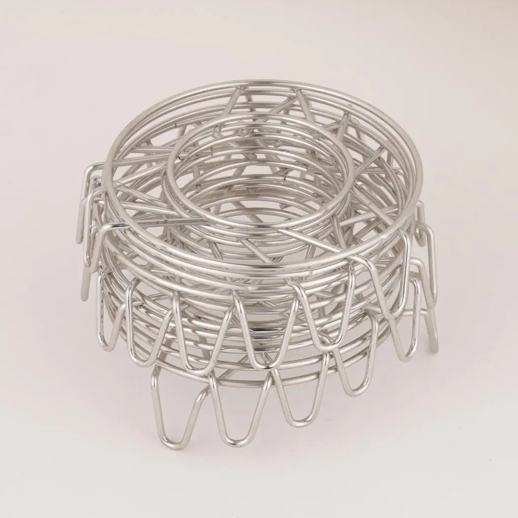 

10pcs Stainless Steel Multi-Function Triangle Circle Baskets Silver Steamer Round Rack Basket Stand