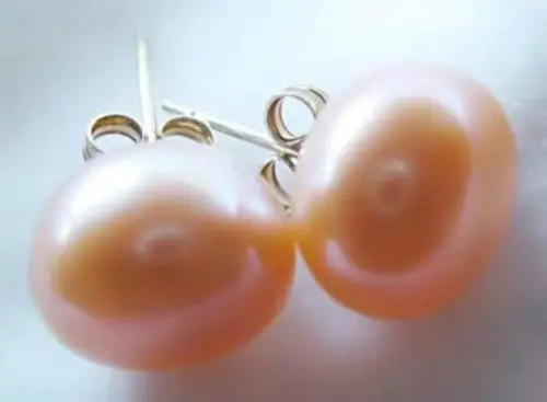 

charm genuine cultured 9-10mm pink flat pearl stud earring