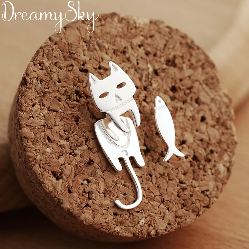 Летние романтические 925 пробы, серебряные серьги-рыбки в виде кошки для женщин, свадебные ювелирные изделия для невесты, женские Серьги Pendientes oorbellen