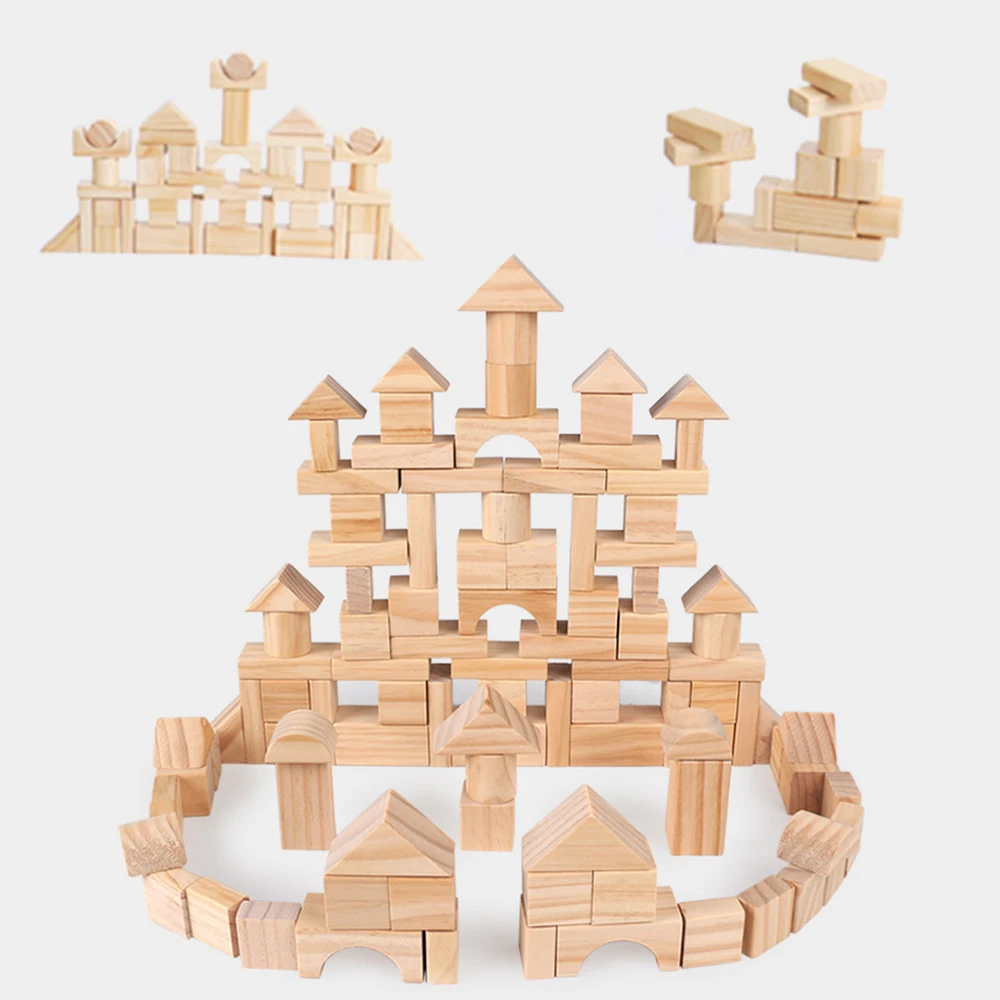 

100 Pcs/Lot Premium Wooden Building Blocks Set Toys for Children Wooden Rainbow Environmental Stacking Cubes Wood Castle Blocks
