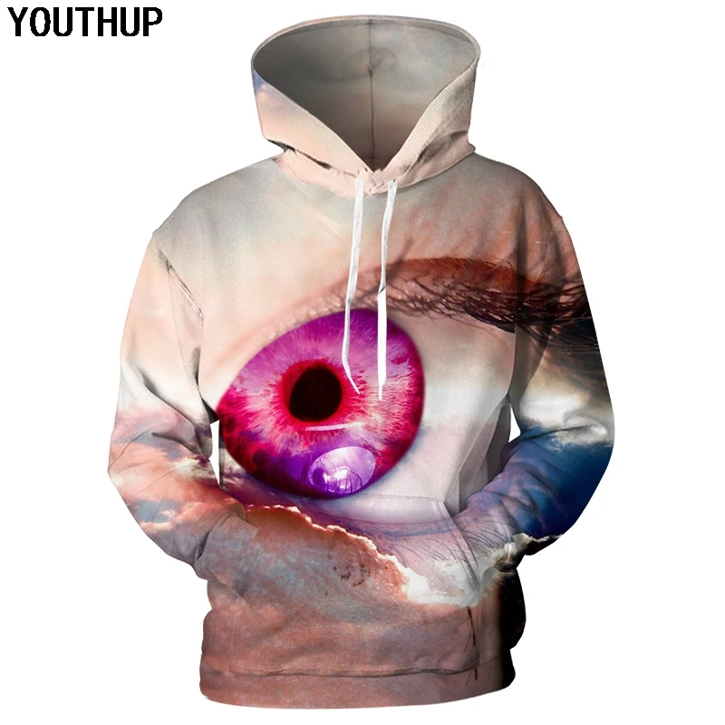 YOUTHUP классные 3d толстовки для мужчин и женщин Galaxy Eye принт забавные с капюшоном
