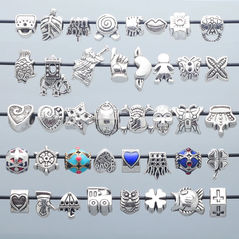 Big Hole Beads Fit Pandora Charms Antique Silver Metal Zinc Alloy Mixed DIY Beads Charm for Bracelets Making B8759