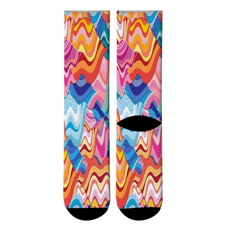 Новые 3D печатные японские красочная краска экипажа носки мужские японские Ukiyoe длинные носки краски волны Цветы мужские носки без пятки