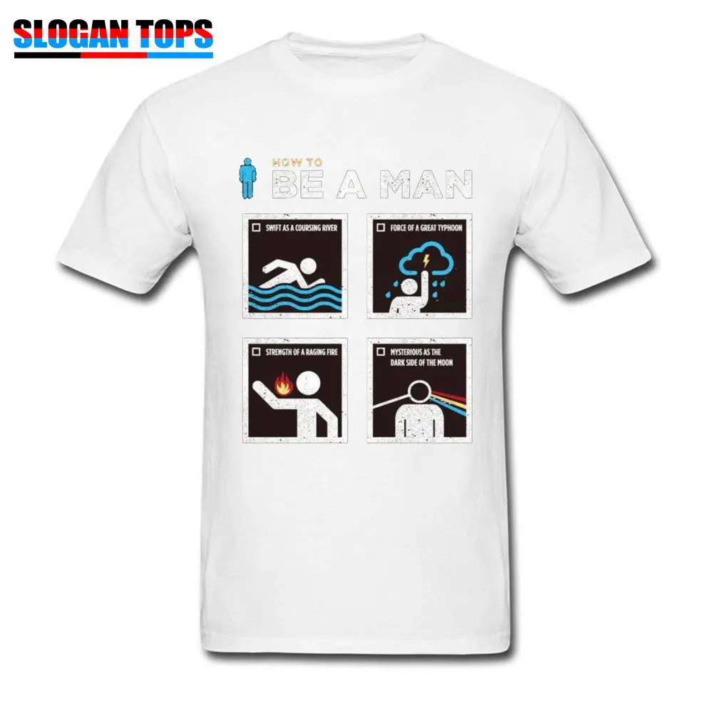 cosie 100% Cotton Printed Tops & Tees Graphic Short Sleeve Mens T Shirts Funny April FOOL DAY T-shirts Round Neck How to Be a Man 370 white