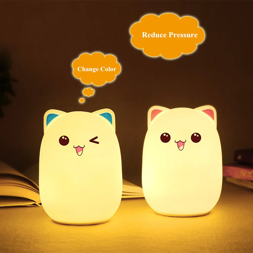 Colorful LED Night Light Lovely Silicone Cartoon Bear Rechargeable Touch Desk Bedroom Decor Tablet Lamp for Kids Girl (2)