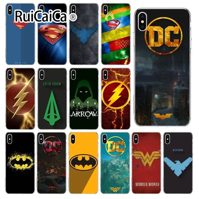 

Ruicaica DC Comics Superhero logo Arrived Transparent Cell Phone Case for Apple iPhone 8 7 6 6S Plus X XS MAX 5 5S SE XR Cover