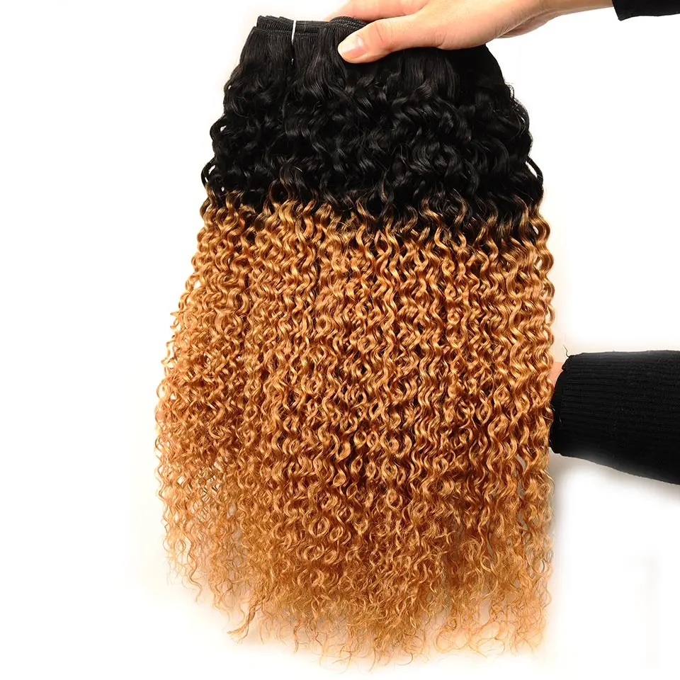Pinshair Ombre Brazilian Curly Weave Human Hair Bundles With Lace Closure Blonde 1B 27 Jerry Curl 3 Bundle With Closure Non Remy (10)
