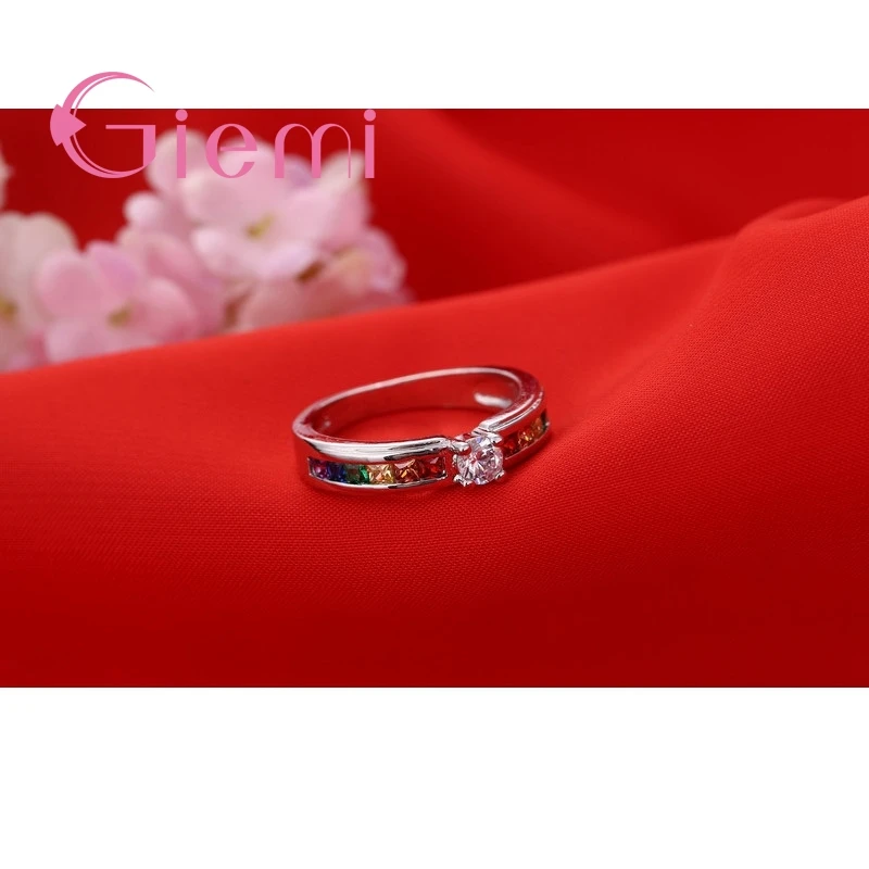 Новое поступление, разноцветное Радужное Кристальное 925 пробы Серебряное кольцо для женщин, женские Украшения для вечеринки, свадьбы, помолвки