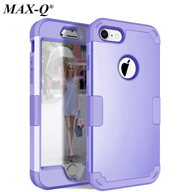 

MAX-Q Shockproof 3 in 1 Cell Phone Protective Cover Dual Layer Hybrid Armor Soft Silicone Hard Back Case For iPhone 8 & 8 plus