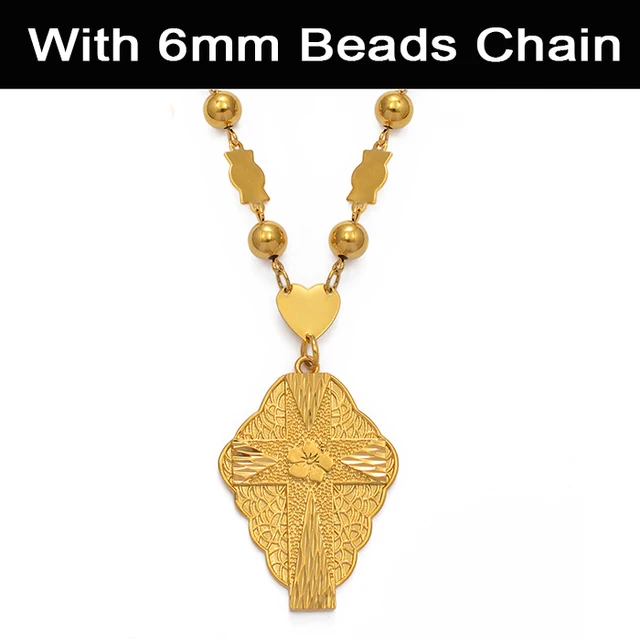 SWAOOS Flowers Bamboo Cross Pendant Necklaces for Women Men Guam Micronesia Chuuk Pohnpei Jewelry Gifts 60Cm 