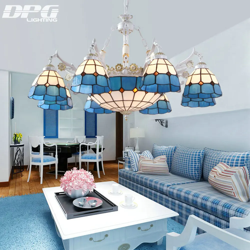 

Blue Vintage tiffany pendant lamps with 110v 220v 3 5 6 8 E27 Base lights for living room bedroom