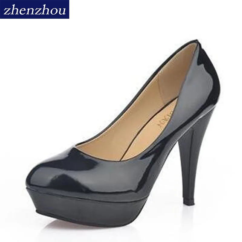 

Free shipping !!!new black stiletto heel four pure color waterproof big yards career woman single job interview leather shoes