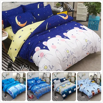 

Blue Yellow AB Side Cotton 3/4 pcs Bedding Sets Full King Queen Twin Single Size Duvet Cover Kids Bed Linen 150x200 180x220 2.3m