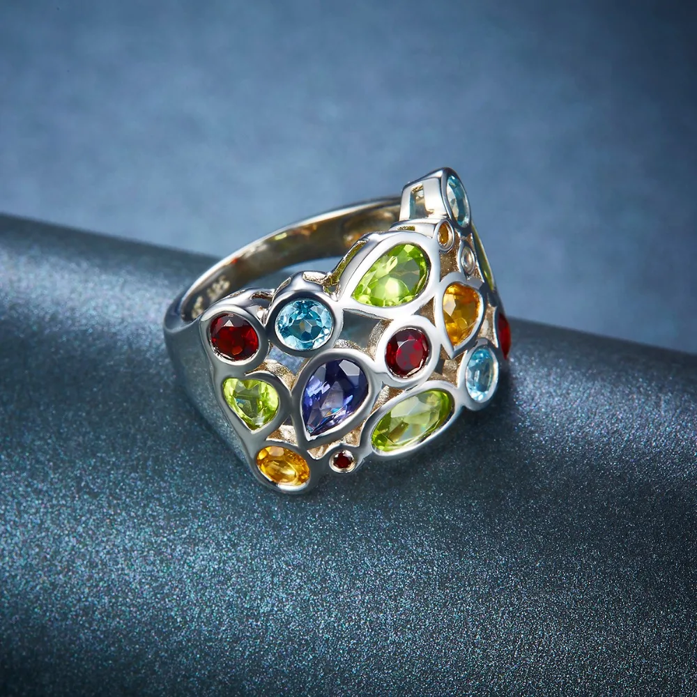 Hutang драгоценный камень топаз кольцо, натуральный гранат цитрин 925 пробы серебряные Кластерные кольца для женщин, изысканные элегантные ювелирные изделия подарок