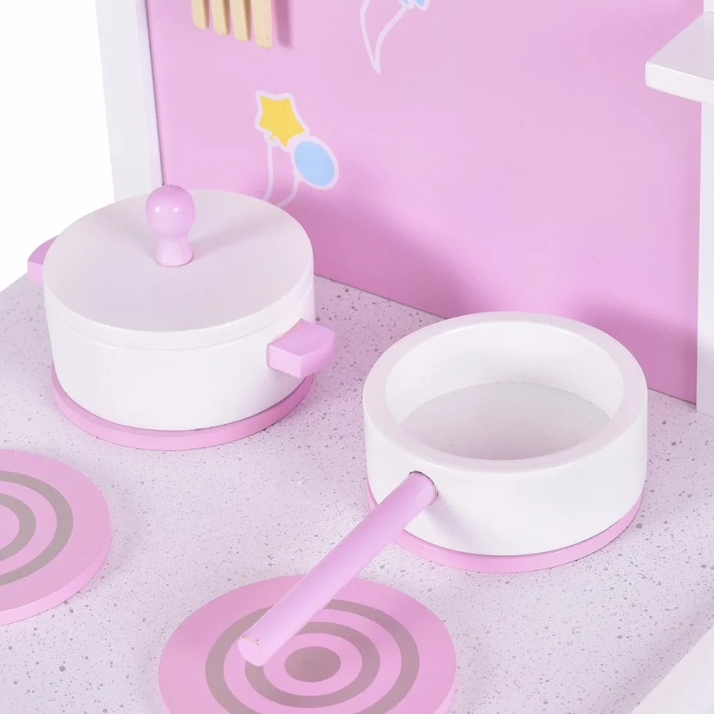 2 in 1 Kids Kitchen Play Set with Chair Wood Pretend Toy Cooking Set Children Cabinet Toddler Cook Playset Gifts