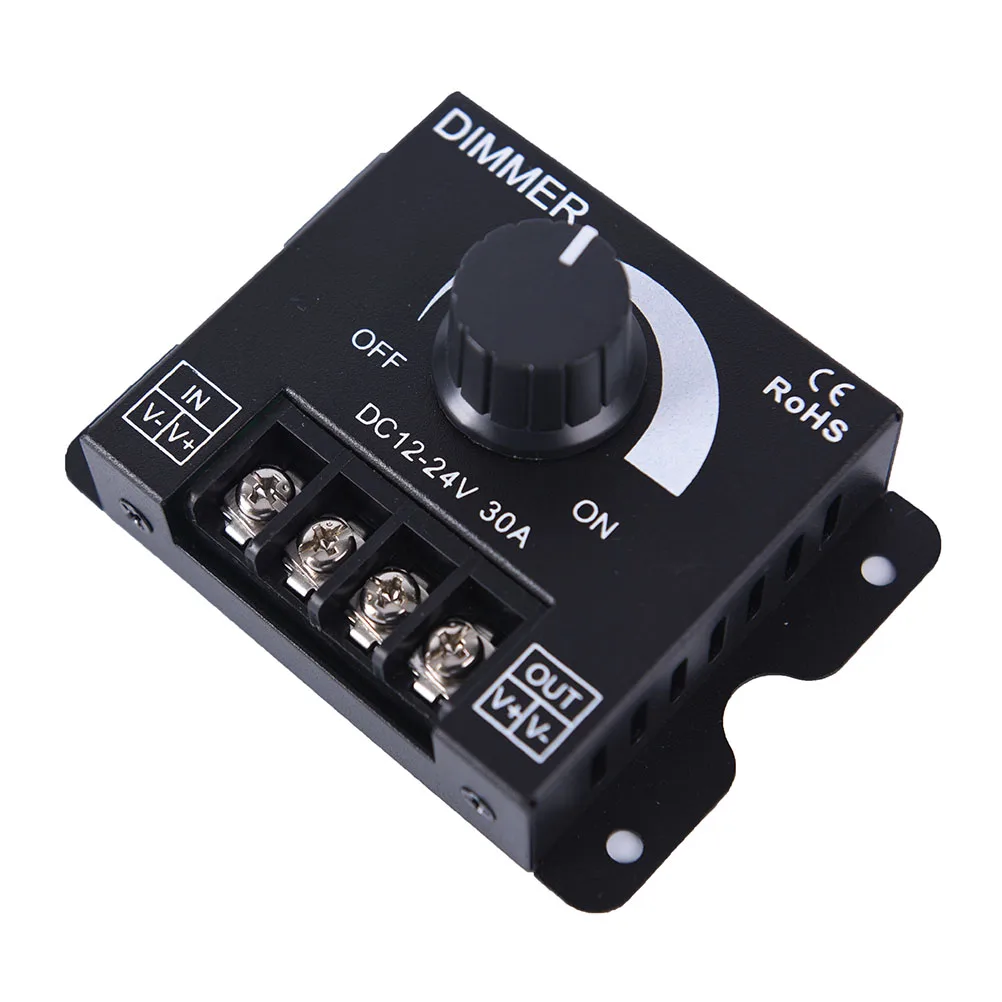 1PC DC 12V 24V 360W Adjustable Brightness Lamp Bulb Strip Driver Controller 30A LED Dimmer Single Color Light Power Supply