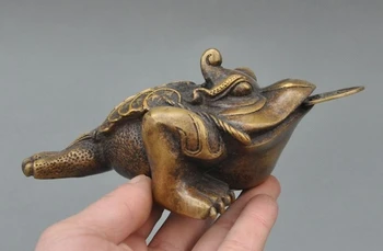 

ZSR 7"Lucky Old Chinese Fengshui bronze Wealth Money Coin Golden Toad spittor Statue