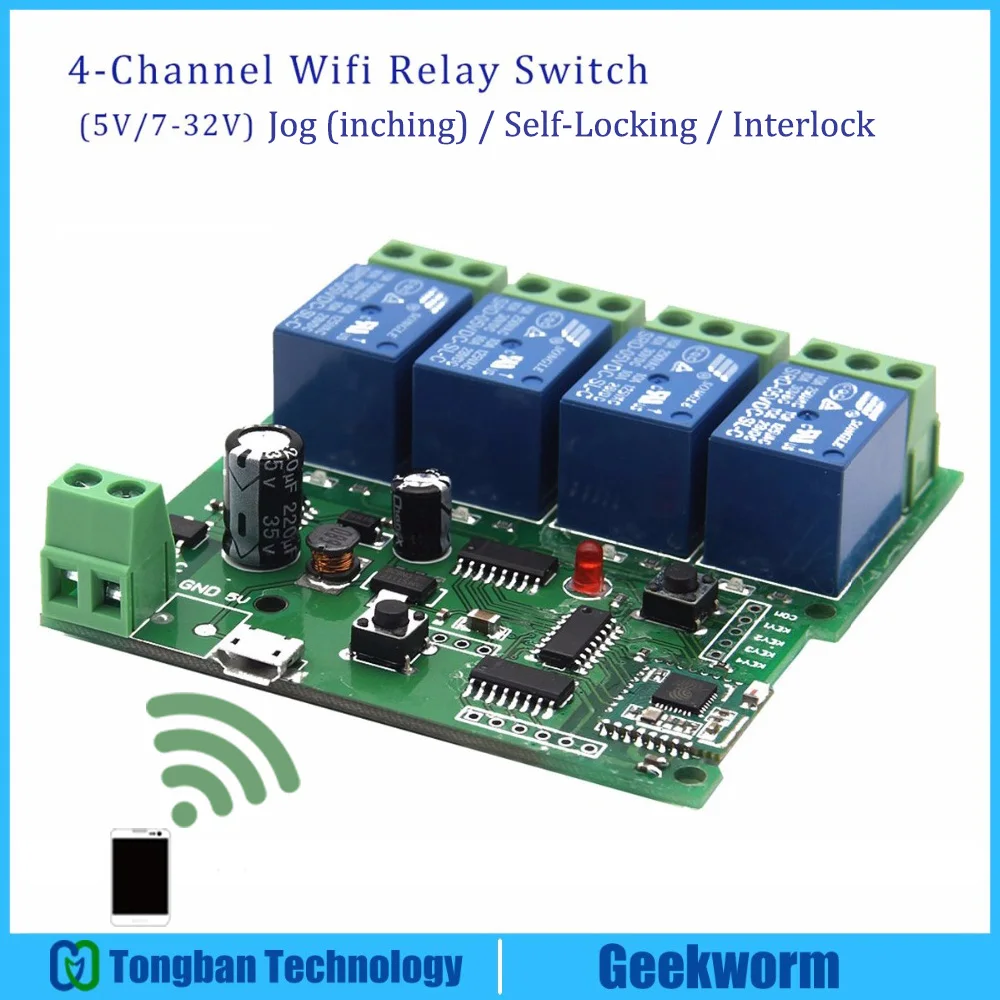 IoT DC 5 В/7 32 В 4 канальный WIFI переключатель/3 модели реле / 433 МГц пульт дистанционного