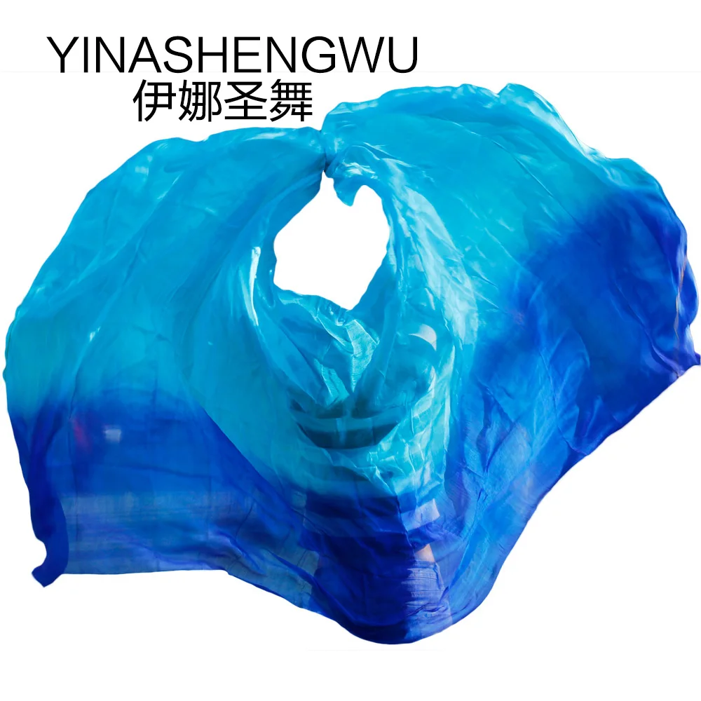

Newest Pure Silk Belly Dance Veils Belly Dance Scarf Silk Veils Practice Stage Performance turquoise+royal blue