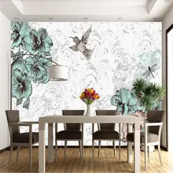 Современные 3D обои, фрески Florals Винтаж цветы птицы фото обои Home Decor Гостиная 3D настенные фрески для Спальня