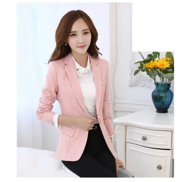 Женский осенний костюм новейший стиль, деловые костюмы высокого качества, чистый цвет, длинный рукав, маленький костюм большой размер, Женский офисный костюм G2692 - Цвет: Pink long sleeves