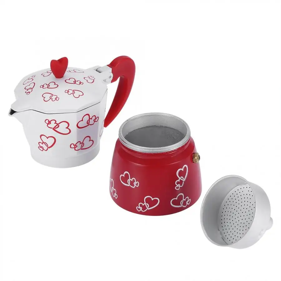 6 чашек 300 мл кофейник Moka Pot Кофеварка красное сердце Печатный алюминиевый сплав