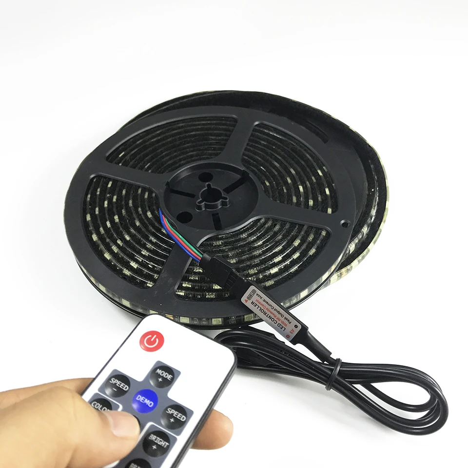 17key remote 60led per meter 5V black pcb usb 5050 rgb led velcro strip